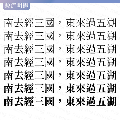 源流明體 | 免費商用字體 | 字重展示