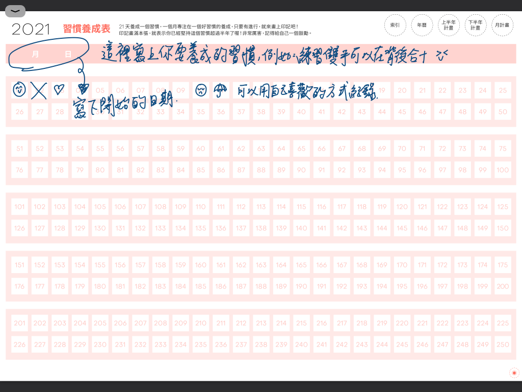 iPad digital planner 2021 - YearVersion-Coral Red 習慣養成表 | me.Learning
