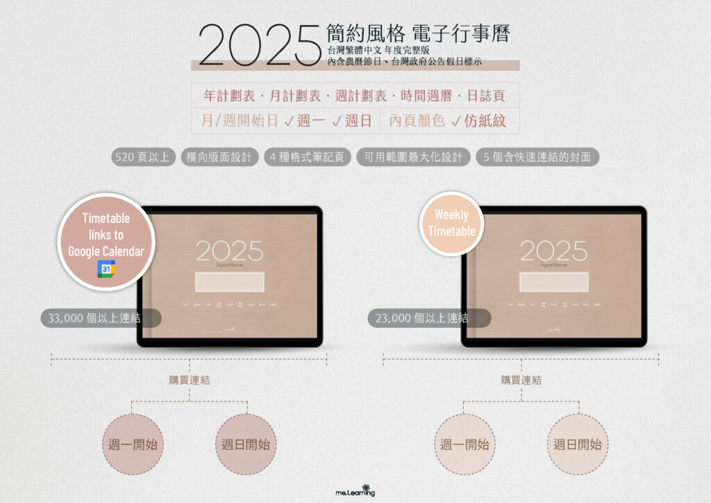 電子行事曆 digital planner 2025-Taiwan NO1上市 | me.Learning