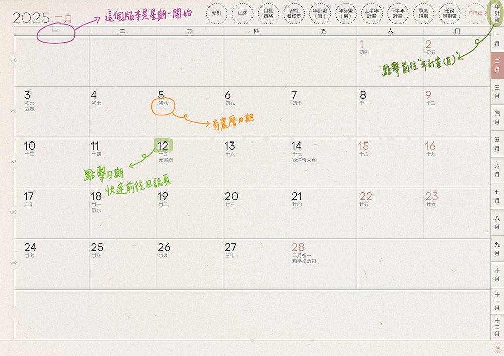 digital planner-timetable-2025-paper-texture-月計劃手寫說明2 | me.Learning