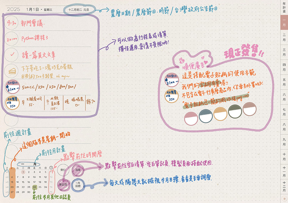 電子行事曆 digital planner 2025-日誌頁-手寫說明 | me.Learning